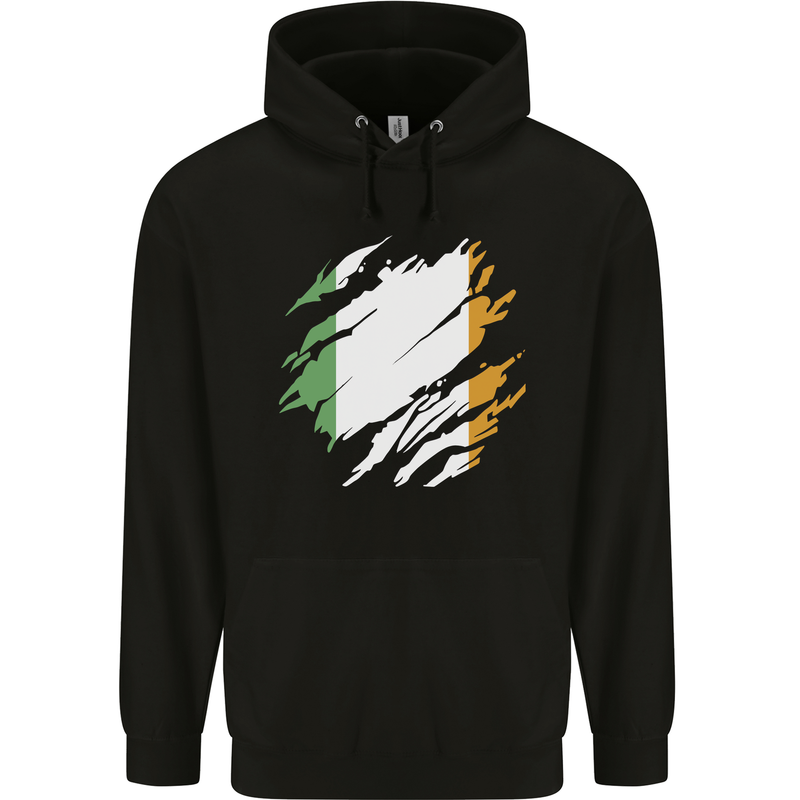 Torn Ireland Flag Irish St Patricks Day Football Childrens Kids Hoodie Black