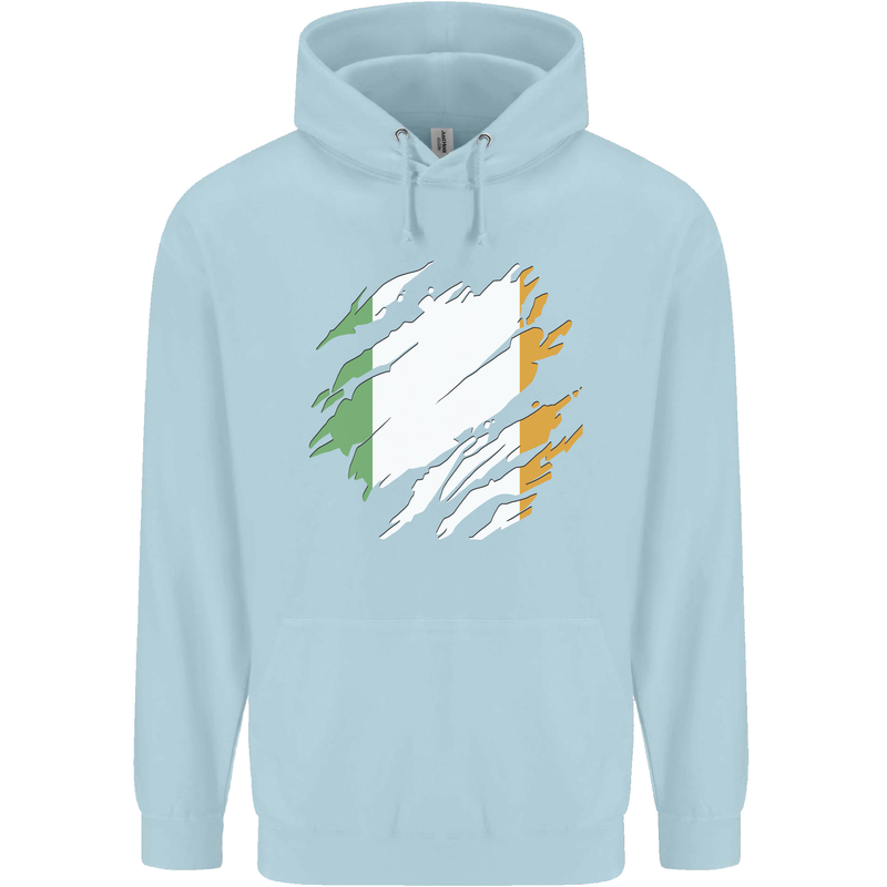 Torn Ireland Flag Irish St Patricks Day Football Childrens Kids Hoodie Light Blue