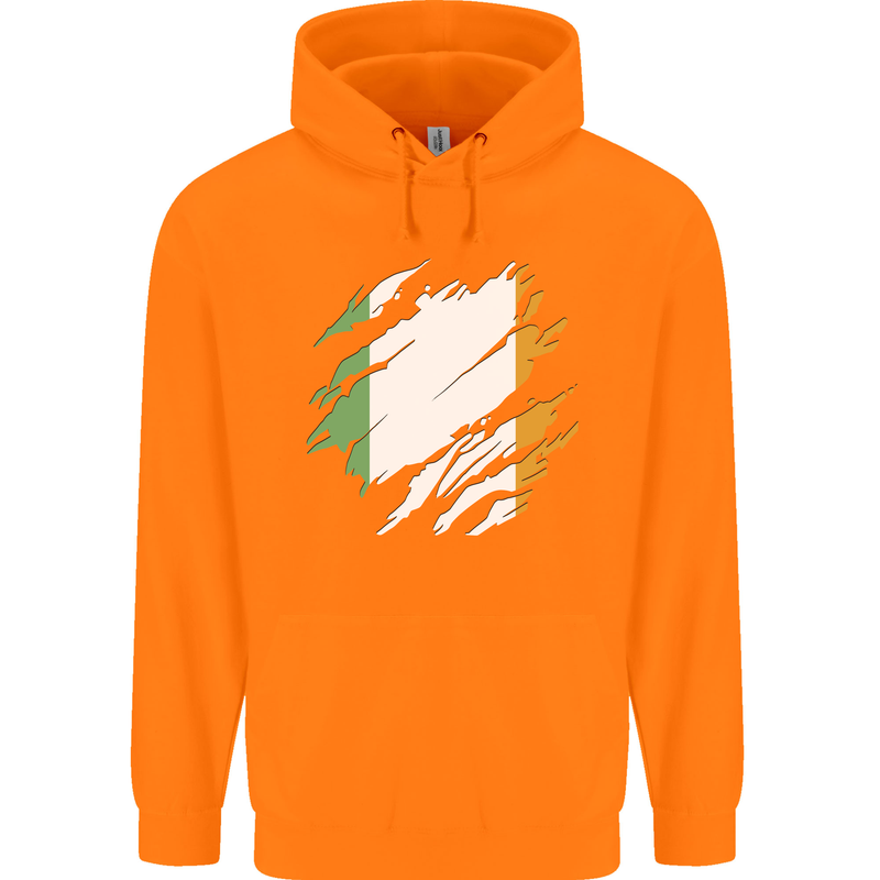 Torn Ireland Flag Irish St Patricks Day Football Childrens Kids Hoodie Orange