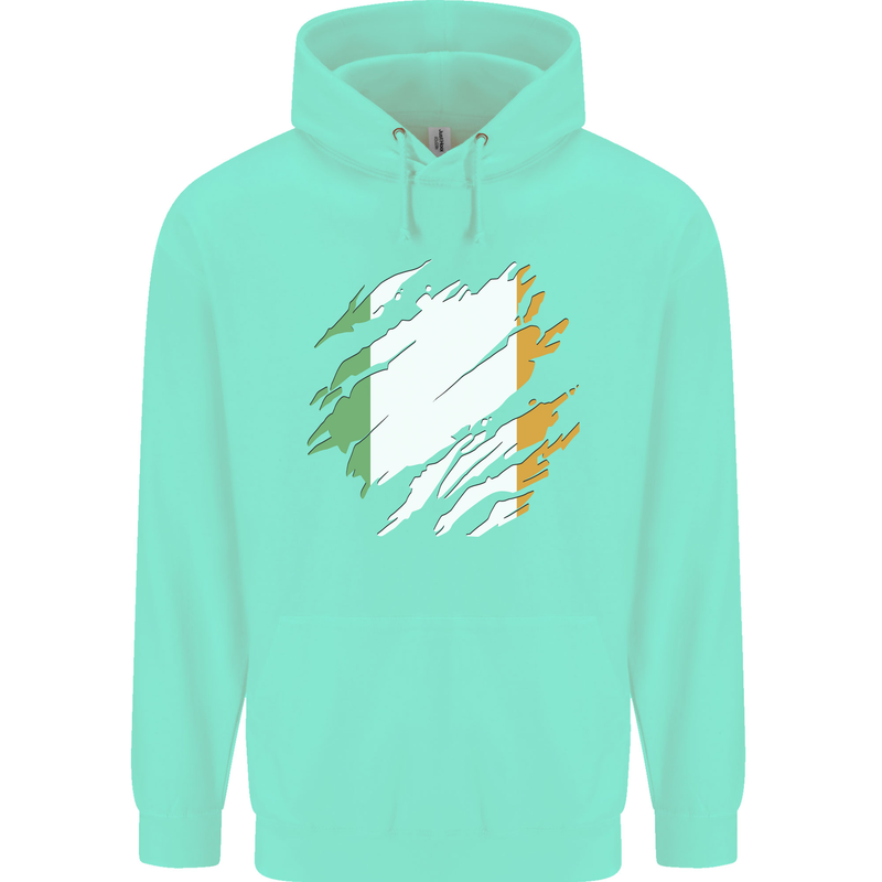 Torn Ireland Flag Irish St Patricks Day Football Childrens Kids Hoodie Peppermint