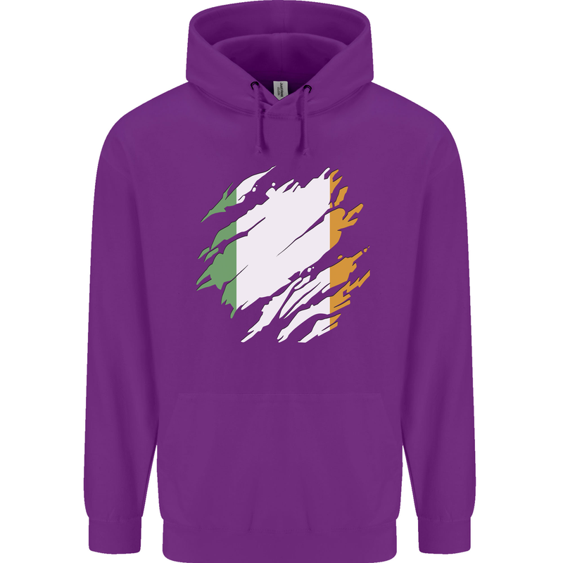 Torn Ireland Flag Irish St Patricks Day Football Childrens Kids Hoodie Purple