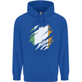 Torn Ireland Flag Irish St Patricks Day Football Childrens Kids Hoodie Royal Blue