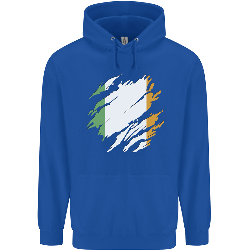 Torn Ireland Flag Irish St Patricks Day Football Childrens Kids Hoodie Royal Blue