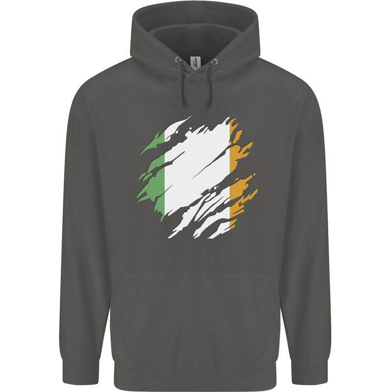 Torn Ireland Flag Irish St Patricks Day Football Childrens Kids Hoodie Storm Grey