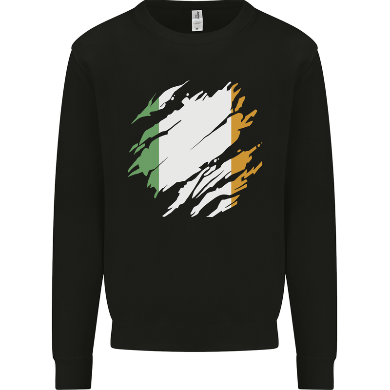 Torn Ireland Flag Irish St Patricks Day Football Kids Sweatshirt Jumper Black
