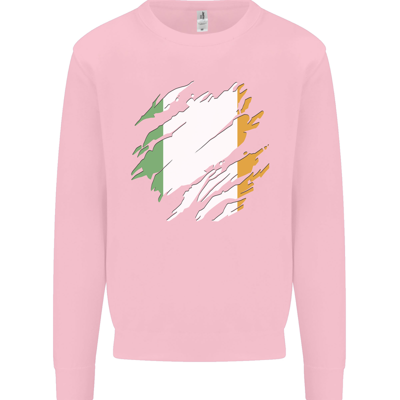 Torn Ireland Flag Irish St Patricks Day Football Kids Sweatshirt Jumper Light Pink