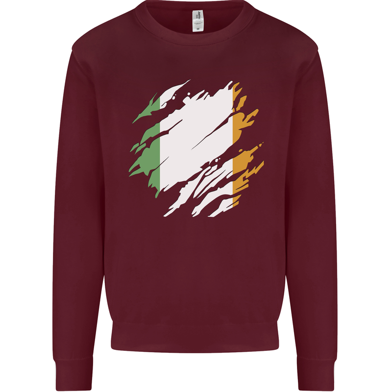 Torn Ireland Flag Irish St Patricks Day Football Kids Sweatshirt Jumper Maroon