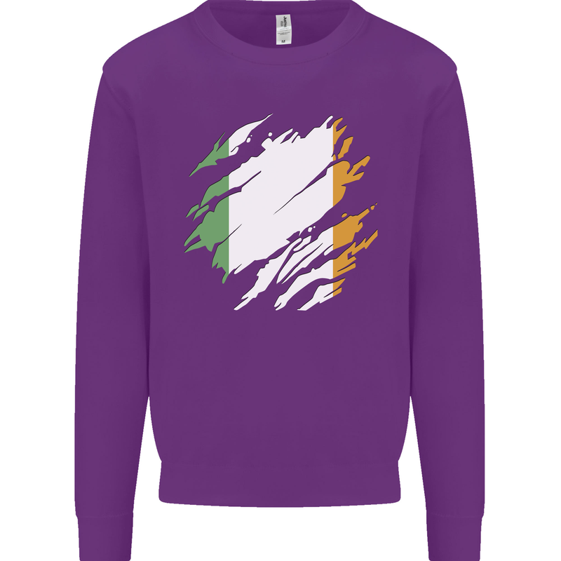 Torn Ireland Flag Irish St Patricks Day Football Kids Sweatshirt Jumper Purple