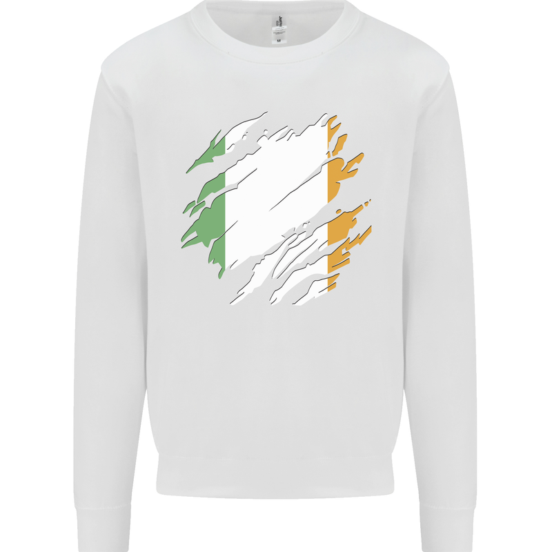 Torn Ireland Flag Irish St Patricks Day Football Kids Sweatshirt Jumper White