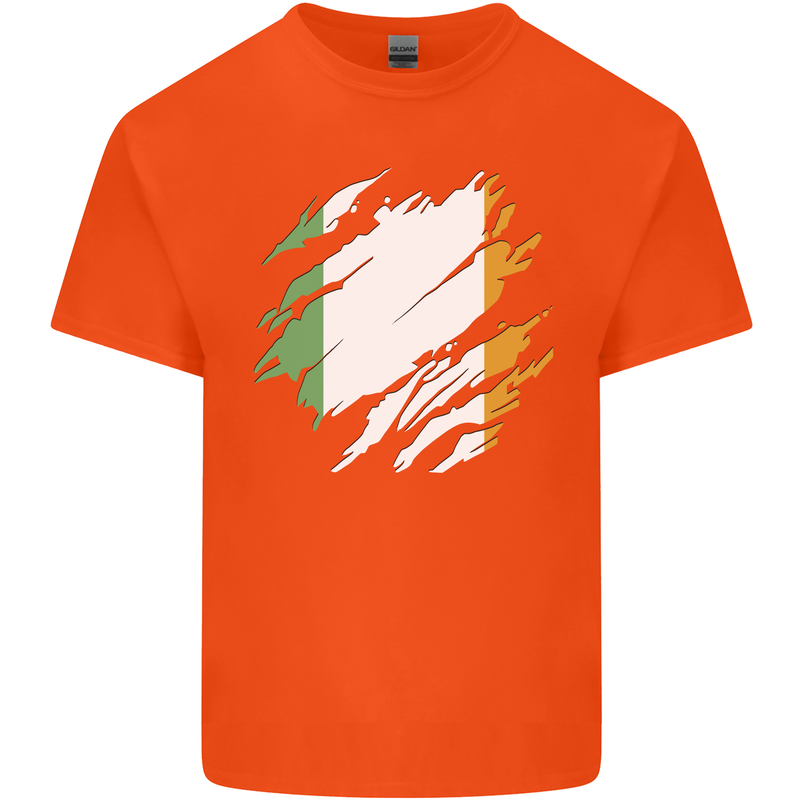 Torn Ireland Flag Irish St Patricks Day Football Kids T-Shirt Childrens Orange