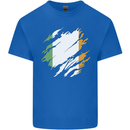 Torn Ireland Flag Irish St Patricks Day Football Kids T-Shirt Childrens Royal Blue
