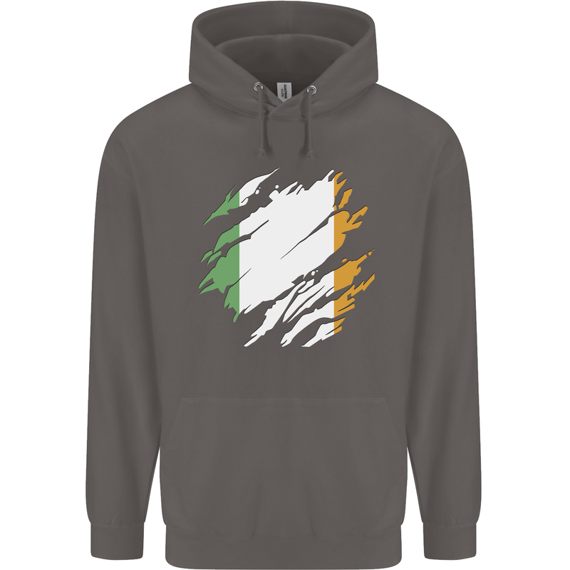 Torn Ireland Flag Irish St Patricks Day Football Mens 80% Cotton Hoodie Charcoal