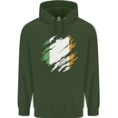Torn Ireland Flag Irish St Patricks Day Football Mens 80% Cotton Hoodie Forest Green
