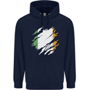 Torn Ireland Flag Irish St Patricks Day Football Mens 80% Cotton Hoodie Navy Blue