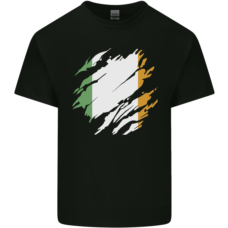 Torn Ireland Flag Irish St Patricks Day Football Mens Cotton T-Shirt Tee Top Black