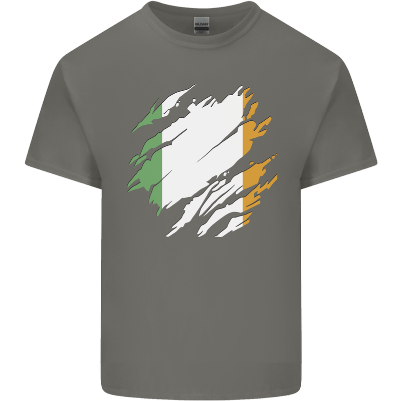 Torn Ireland Flag Irish St Patricks Day Football Mens Cotton T-Shirt Tee Top Charcoal