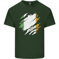 Torn Ireland Flag Irish St Patricks Day Football Mens Cotton T-Shirt Tee Top Forest Green