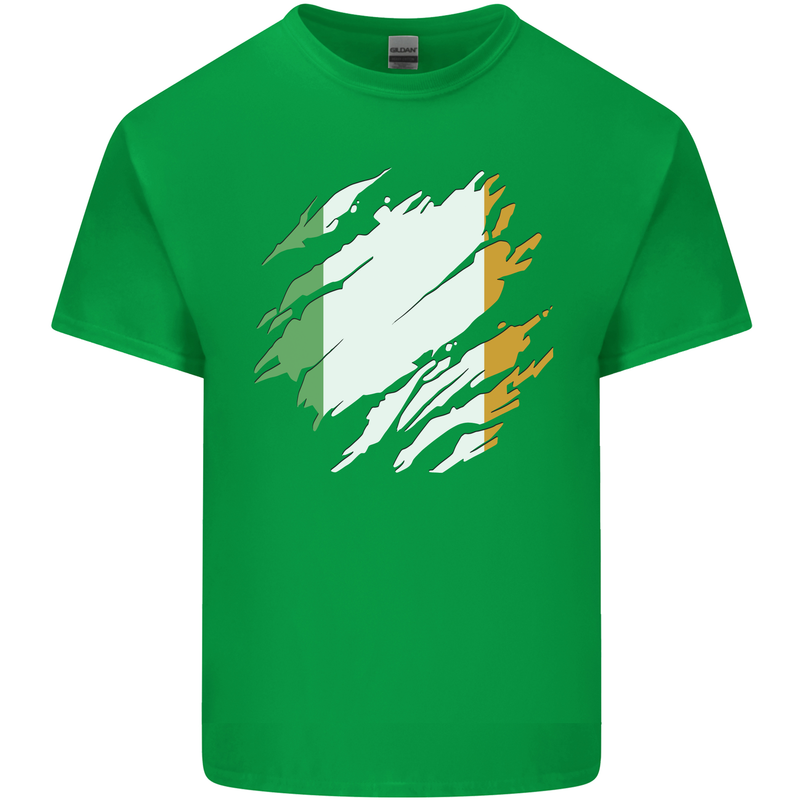 Torn Ireland Flag Irish St Patricks Day Football Mens Cotton T-Shirt Tee Top Irish Green