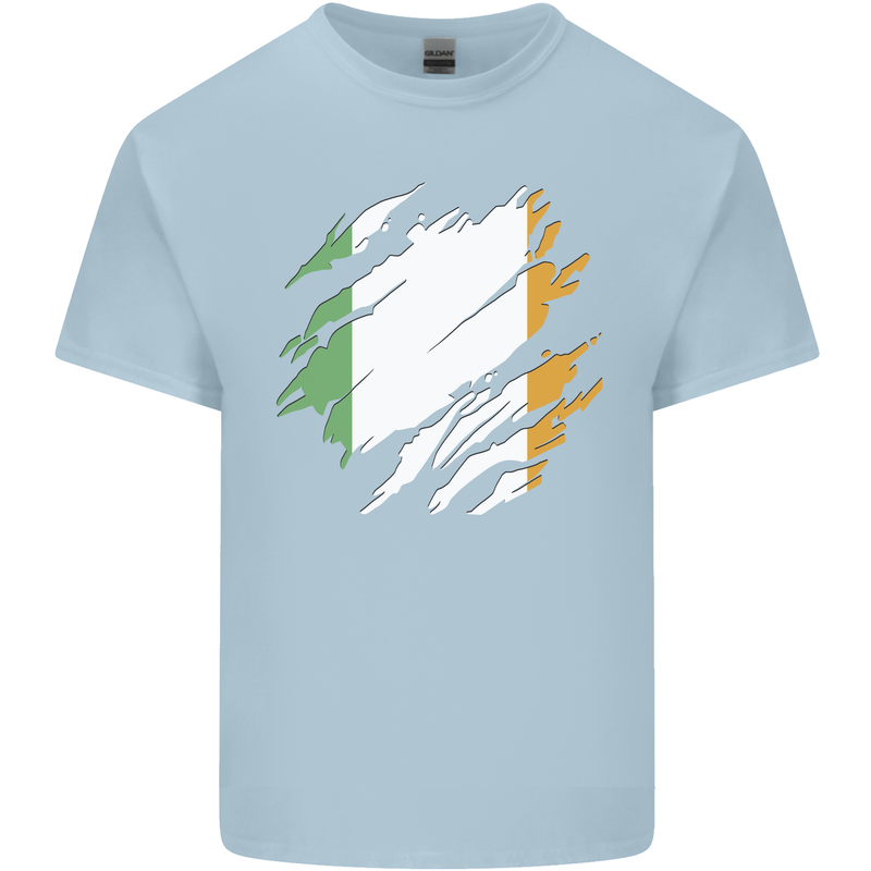 Torn Ireland Flag Irish St Patricks Day Football Mens Cotton T-Shirt Tee Top Light Blue