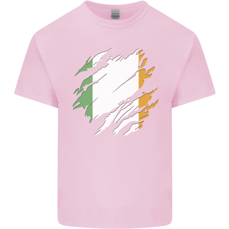 Torn Ireland Flag Irish St Patricks Day Football Mens Cotton T-Shirt Tee Top Light Pink