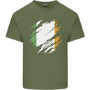 Torn Ireland Flag Irish St Patricks Day Football Mens Cotton T-Shirt Tee Top Military Green