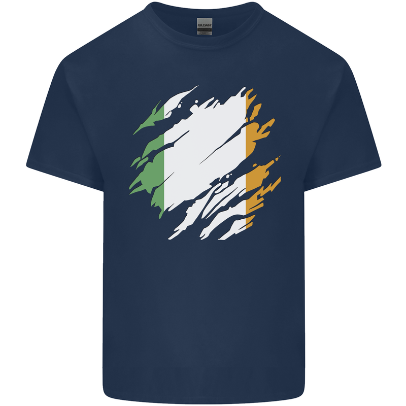 Torn Ireland Flag Irish St Patricks Day Football Mens Cotton T-Shirt Tee Top Navy Blue