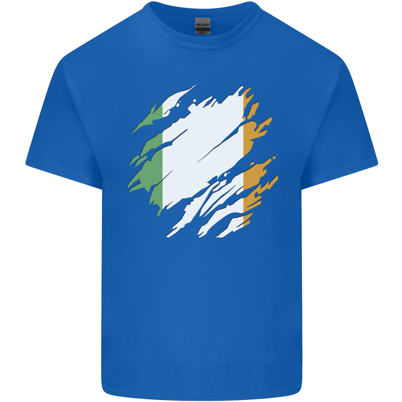 Torn Ireland Flag Irish St Patricks Day Football Mens Cotton T-Shirt Tee Top Royal Blue