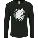 Torn Ireland Flag Irish St Patricks Day Football Mens Long Sleeve T-Shirt Black