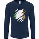 Torn Ireland Flag Irish St Patricks Day Football Mens Long Sleeve T-Shirt Navy Blue