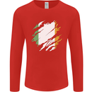 Torn Ireland Flag Irish St Patricks Day Football Mens Long Sleeve T-Shirt Red