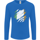 Torn Ireland Flag Irish St Patricks Day Football Mens Long Sleeve T-Shirt Royal Blue