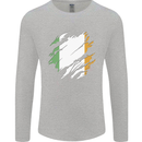 Torn Ireland Flag Irish St Patricks Day Football Mens Long Sleeve T-Shirt Sports Grey