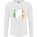 Torn Ireland Flag Irish St Patricks Day Football Mens Long Sleeve T-Shirt White