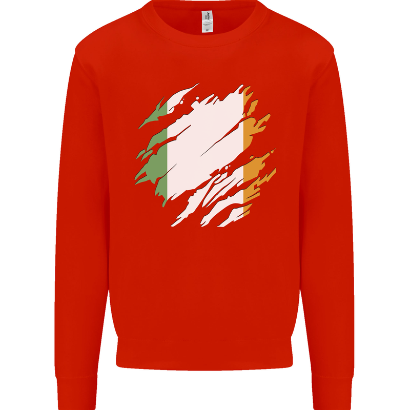 Torn Ireland Flag Irish St Patricks Day Football Mens Sweatshirt Jumper Bright Red