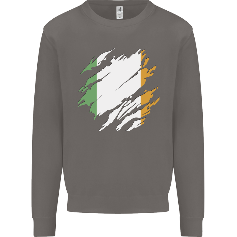 Torn Ireland Flag Irish St Patricks Day Football Mens Sweatshirt Jumper Charcoal