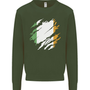 Torn Ireland Flag Irish St Patricks Day Football Mens Sweatshirt Jumper Forest Green