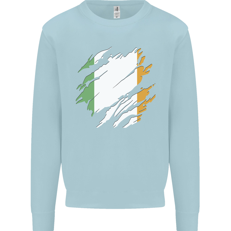 Torn Ireland Flag Irish St Patricks Day Football Mens Sweatshirt Jumper Light Blue