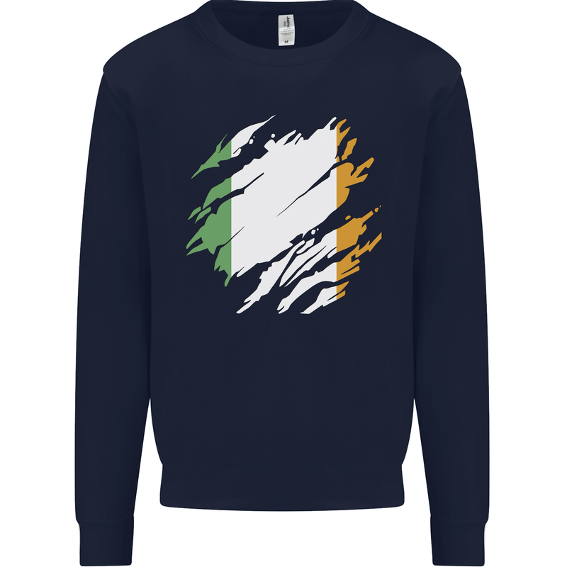 Torn Ireland Flag Irish St Patricks Day Football Mens Sweatshirt Jumper Navy Blue