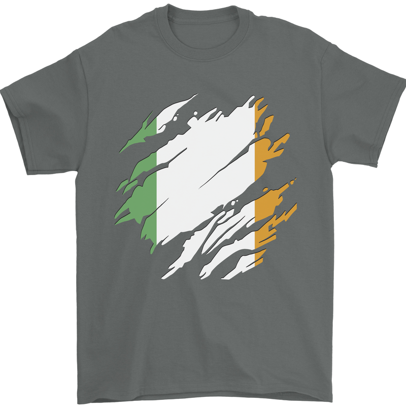 Torn Ireland Flag Irish St Patricks Day Football Mens T-Shirt 100% Cotton Charcoal