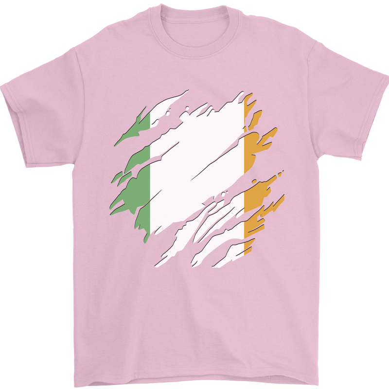 Torn Ireland Flag Irish St Patricks Day Football Mens T-Shirt 100% Cotton Light Pink