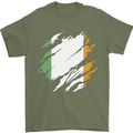 Torn Ireland Flag Irish St Patricks Day Football Mens T-Shirt 100% Cotton Military Green