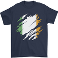 Torn Ireland Flag Irish St Patricks Day Football Mens T-Shirt 100% Cotton Navy Blue
