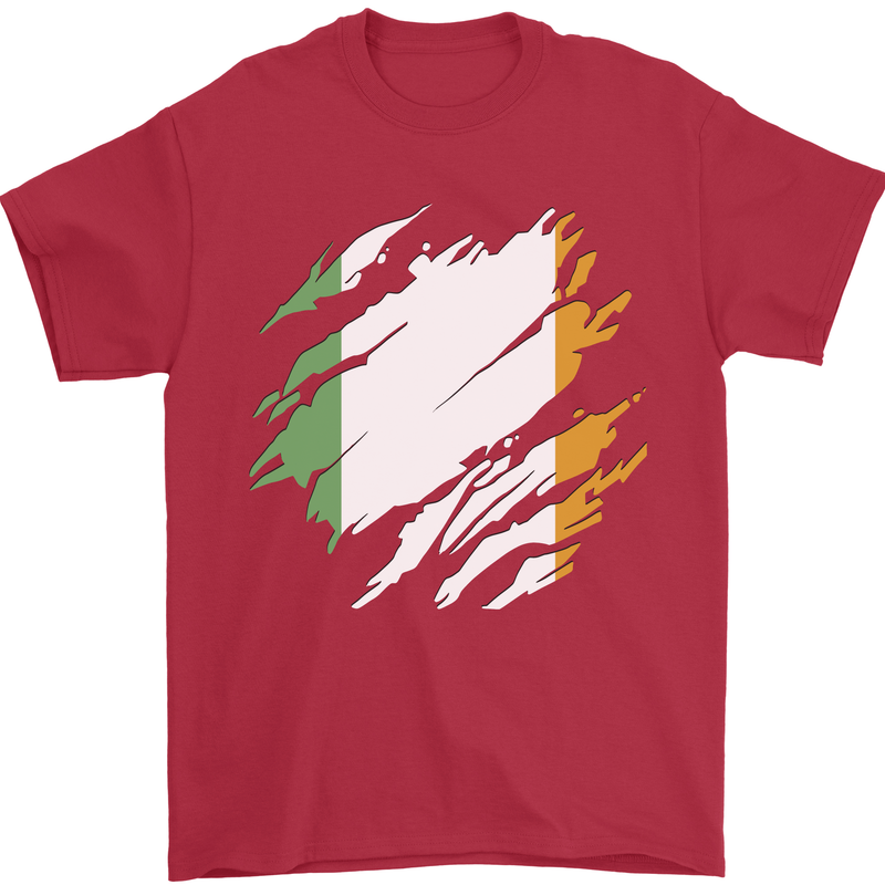 Torn Ireland Flag Irish St Patricks Day Football Mens T-Shirt 100% Cotton Red