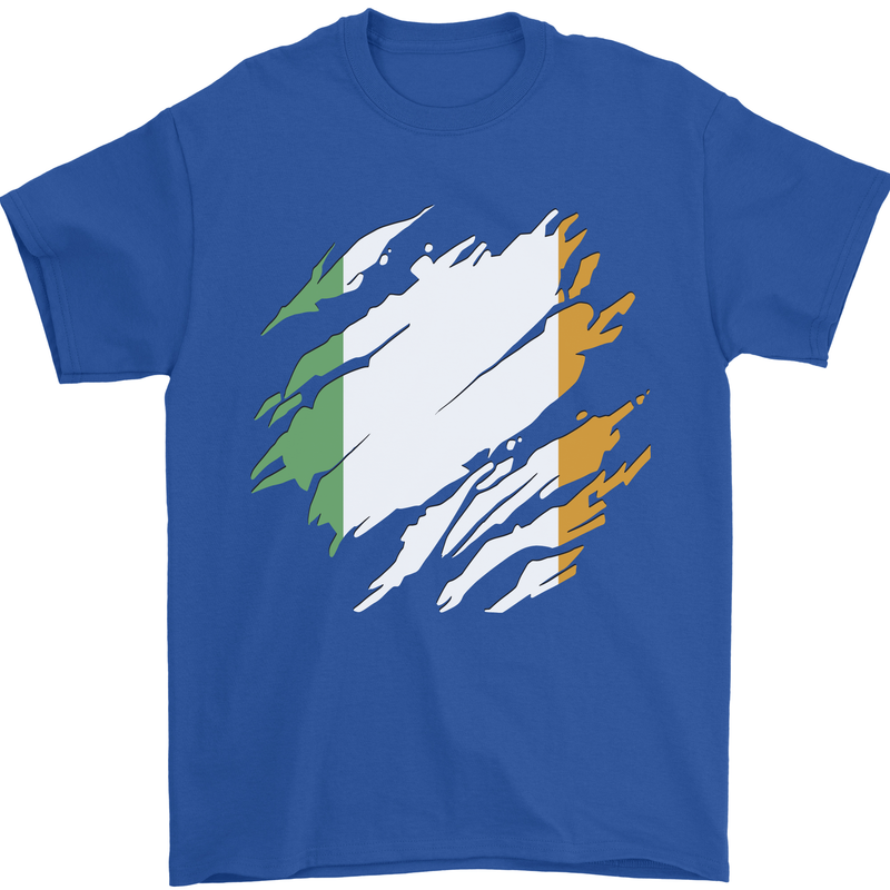 Torn Ireland Flag Irish St Patricks Day Football Mens T-Shirt 100% Cotton Royal Blue
