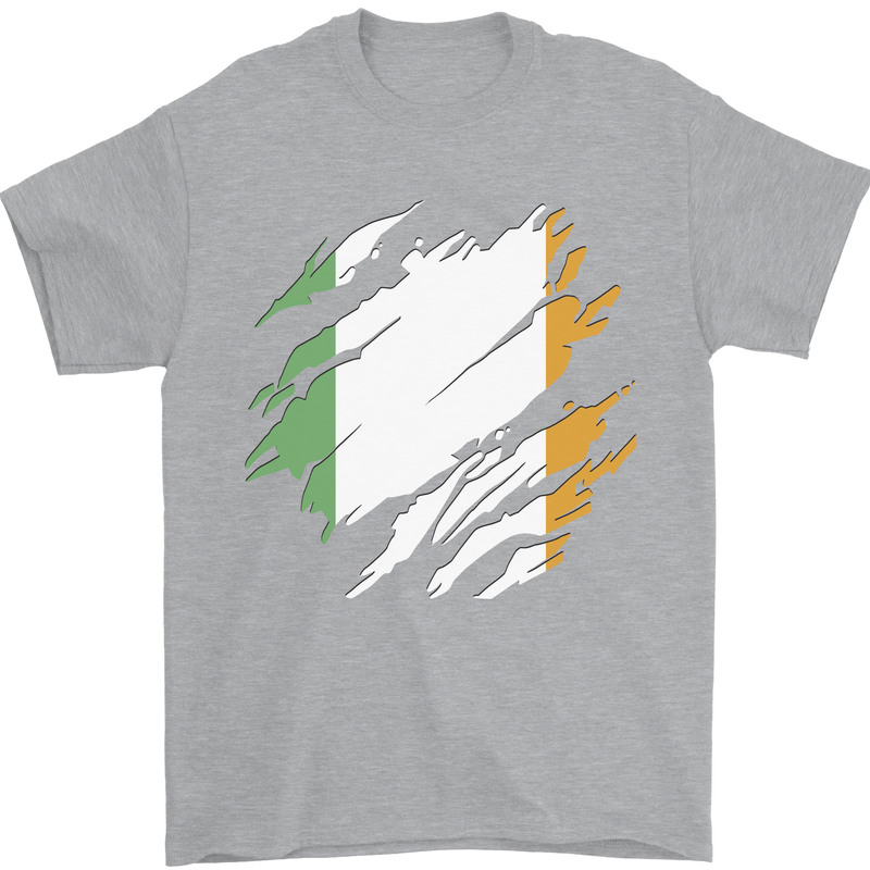 Torn Ireland Flag Irish St Patricks Day Football Mens T-Shirt 100% Cotton Sports Grey