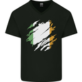 Torn Ireland Flag Irish St Patricks Day Football Mens V-Neck Cotton T-Shirt Black