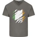 Torn Ireland Flag Irish St Patricks Day Football Mens V-Neck Cotton T-Shirt Charcoal