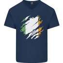 Torn Ireland Flag Irish St Patricks Day Football Mens V-Neck Cotton T-Shirt Navy Blue