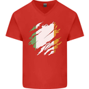 Torn Ireland Flag Irish St Patricks Day Football Mens V-Neck Cotton T-Shirt Red