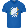 Torn Ireland Flag Irish St Patricks Day Football Mens V-Neck Cotton T-Shirt Royal Blue